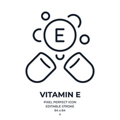 Vitamin E editable stroke outline icon isolated on white background flat vector illustration. Pixel perfect. 64 x 64.