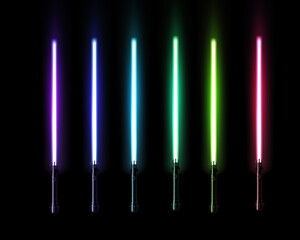 Colorful Light swords set on dark background.