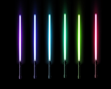 Colorful Light swords set on dark background.