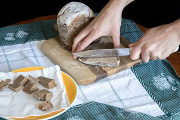 Broa de Avintes, traditional bread from Vila de Avintes, Vila Nova de Gaia, Portugal. Dark bread...