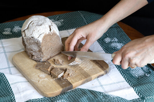 Broa de Avintes, traditional bread from Vila de Avintes, Vila Nova de Gaia, Portugal. Dark bread with corn flour, rye and barley.