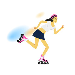 Cute girl riding on roller skates. Vector illustration on white background. Sports concept.