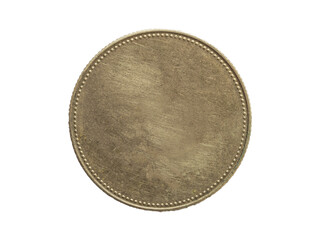 Closeup of a blank metal coin on a plain white background for individual design or montage