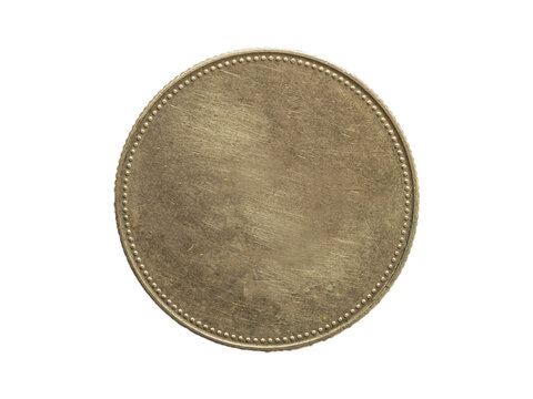 Closeup Of A Blank Metal Coin On A Plain White Background For Individual Design Or Montage