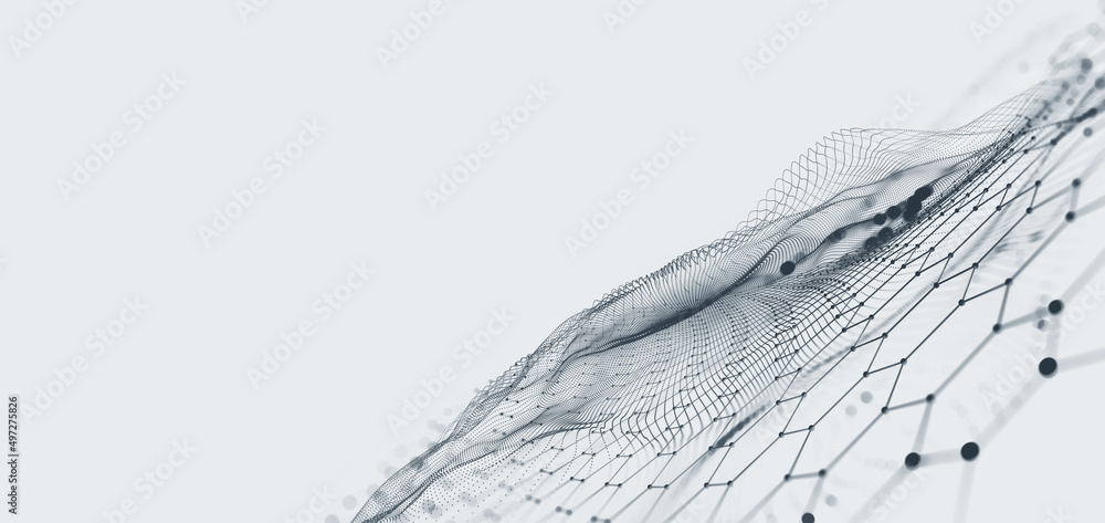 Aufkleber Neural network and cloud technologies. Global database and artificial intelligence. Big data concept. Bright, colorful 3D illustration of polygonal network, cybersecurity and internet busines