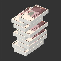 Croatian Kuna Vector Illustration. Croatia money set bundle banknotes. Paper money 200 HRK. Flat style. Isolated on white background. Simple minimal design.