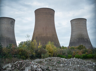 Cooling towers of disused coal-fired power station.