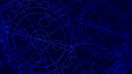 Blueprints engineer technician design drawing mechanical gear engineering Engine factory Industry Industrial technology project abstract presentation cover banner background. 3d rendering.