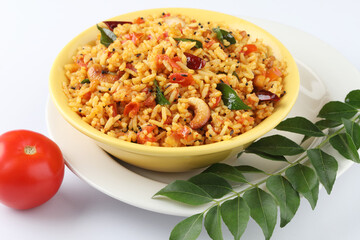 Tomato rice.spicy South Indian rice recipe Tomato pulao or Tomato Rice ,South Indian Thakkali Sadam ,Tomato Bath an Indian vegetarian dish. Healthy nutritious