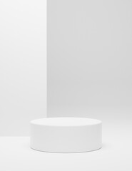 white cylinder display abstract minimal geometric podium product package mock up presentation show cosmetic stage pedestal platform studio background. 3d rendering.