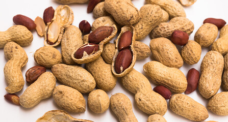 bunch of ecological peanuts on a white background