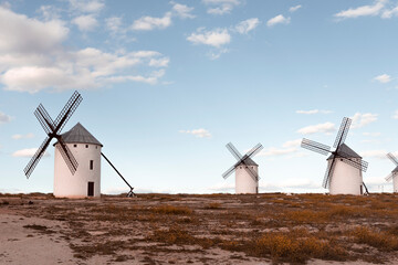 several famous windmills in spain on the route of don quixote
