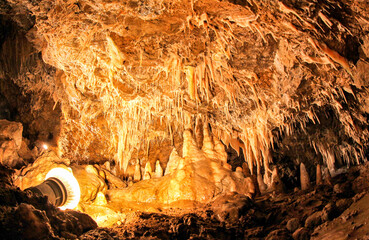 Stalactites and stalagmites in the Vazecka cave, Slovakia