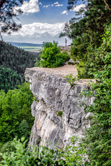 Hiker on the rock in Tomasovsky vyhlad in Slovak paradise