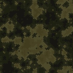 Seamless digital woodland pixel camo texture vector for army textile print