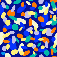 Bright abstract seamless pattern with colorful ovals on a blue background Retro style colors