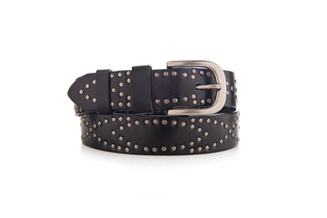 Leather belt, belt for woman, designed belt, belt placed on a white surface, belt made of colored fabric