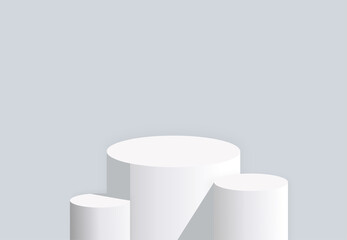 Modern white 3D realistic podium for your product showcase. Vector illustration.