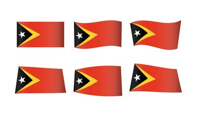 East Timor Flag Timor-Leste Flags National Symbol Banner Icon Vector Set Waving Stickers Wavy Wave Asia Asian Official Country State Day Emblem Realistic Flag Independence 3D Star Badge Collection