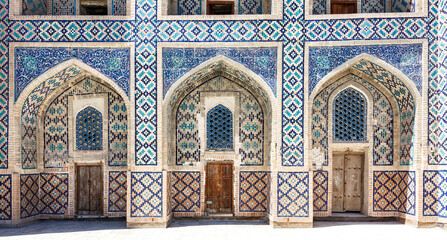 Exterior of the Mir-I-Arab madrasa in the center of Bukhara, Uzbekistan, Central Asia © worldwidephotoweb