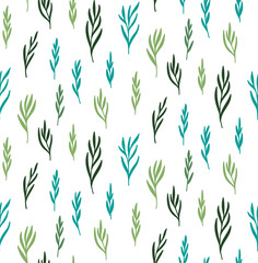 Simple floral leafs cute green seamless vector pattern. Vector illustration