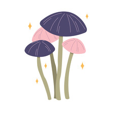 Magic mushrooms.  An unusual mystical forest poisonous mushroom. A hand-drawn element for your design. Cartoon style. Vector clipart on an isolated white background.