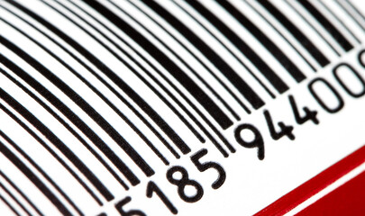 Part of a barcode on a simple drink tin can, bar code tag label object rolling in, detail, macro,...