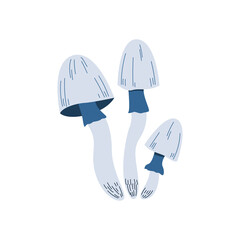 Magic mushrooms.  An unusual mystical forest poisonous mushroom. A hand-drawn element for your design. Cartoon style. Vector clipart on an isolated white background.