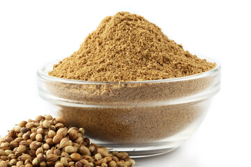 Indian Spices- Coriander Powder in glass bowl