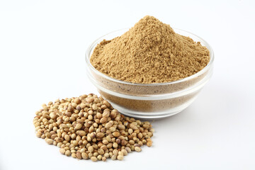 Indian Spices- Coriander Powder in glass bowl