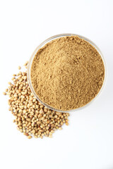 Indian Spices- Coriander Powder in glass bowl