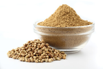 Indian Spices- Coriander Powder in glass bowl
