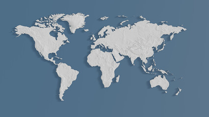 simple white world map with height infomation, 3d rendering