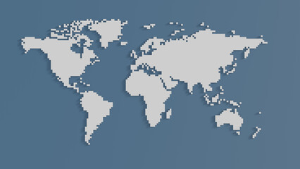 simple white pixel world map, 3d rendering