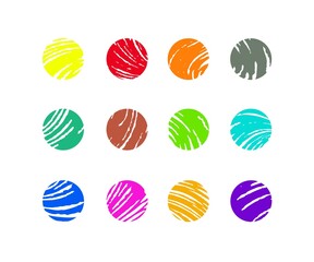 Colorful marker or pen doodle balls. Brush stroke grungy logo, icon. Bullet journal, memo, infographic elements. Vector