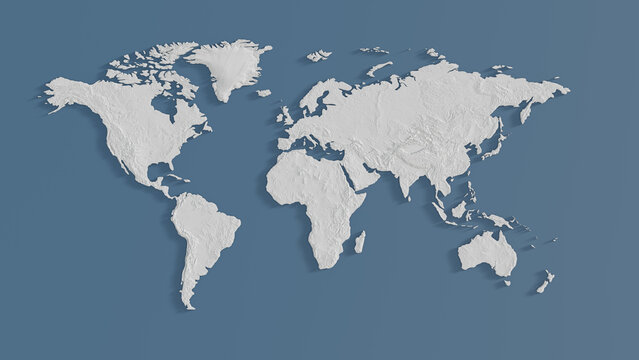 simple white world map with height infomation, 3d rendering