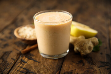 Homemade apple smoothie with oats and ginger