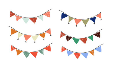 Obraz premium Set of hand drawn Carnival garland with flags. Festive multicolored triangle for holiday design