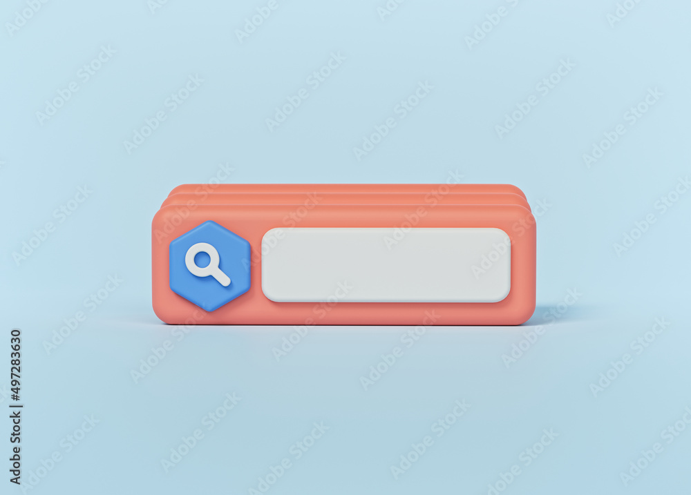 Poster minimal blank search bar isolated on pastel blue background. online web search concept. 3d rendering