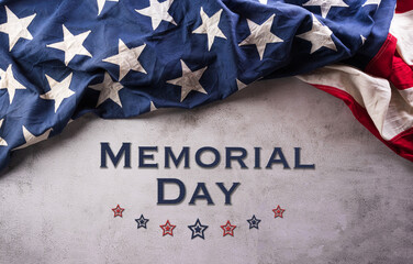 Happy Memorial day, Independence day concept made from american flag with the text on dark stone background.