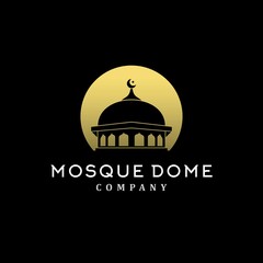 Mosque Dome With Moon And Stars Silhouette Logo Design