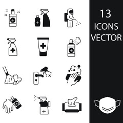 Disinfection and cleaning icons set . Disinfection and cleaning pack symbol vector elements for infographic web