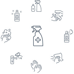 Disinfection and cleaning icons set . Disinfection and cleaning pack symbol vector elements for infographic web