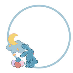Easter Rabbit Bunny Hare Happy Holiday Baby Gift Frame Border Round Circle Doodle Icon
