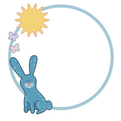 Easter Rabbit Bunny Hare Happy Holiday Baby Gift Frame Border Round Circle Doodle Icon
