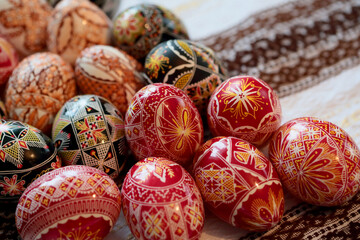 Colorful and traditional hand painted Easter egg from Bucovina, Romania.