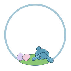 Easter Rabbit Bunny Hare Happy Holiday Baby Gift Frame Border Round Circle Doodle Icon

