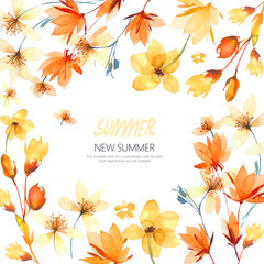 Computer drawn flower illustration. Watercolor Flowers.Manual composition.Big Set watercolor elements.