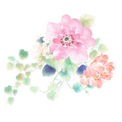 Computer drawn flower illustration. Watercolor Flowers.Manual composition.Big Set watercolor elements.