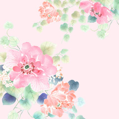 Computer drawn flower illustration. Watercolor Flowers.Manual composition.Big Set watercolor elements.